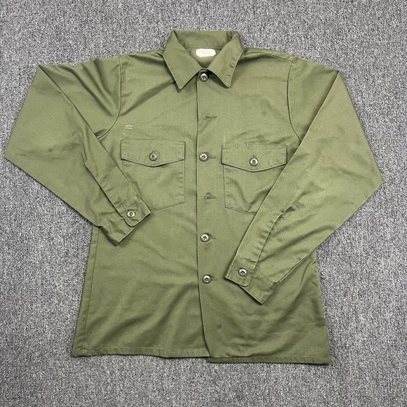 US Military Vintage 80s OG-507 Utility Shirt 15.5x35 Green Gorpcore Workwear — photo 2